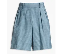 Pleated checked wool-blend shorts - Blue