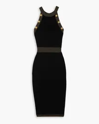 Balmain Button-embellished metallic ribbed-knit midi dress - Black Black