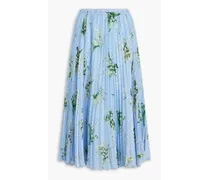 Pleated floral-print fil coupé georgette midi skirt - Blue