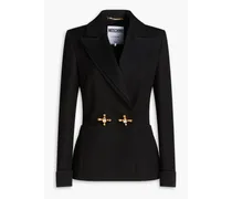 Double-breasted satin-trimmed wool-twill blazer - Black