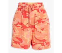 Nimma camouflage-print washed-silk shorts - Orange