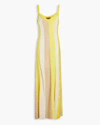 Missoni Metallic crochet-knit and silk crepe de chine maxi dress - Yellow Yellow