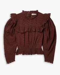 DÔEN Floryn lace-trimmed ruffled broderie anglaise cotton top - Burgundy Burgundy