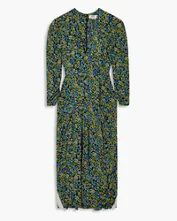 Victoria Beckham Pleated floral-print silk crepe de chine midi dress - Green Green