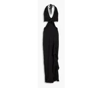 Summer cutout silk-blend crepe de chine halterneck maxi dress - Black