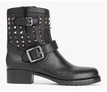 Buckled studded leather boots - Black