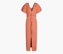 Stella plissé-woven midi dress - Pink