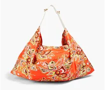 Printed satin-twill shoulder bag - Orange
