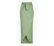 Linen-blend maxi wrap skirt - Green