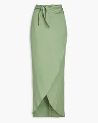 BONDI BORN Linen-blend maxi wrap skirt - Green Green