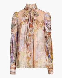 Zimmermann Pussy-bow metallic printed silk-blend georgette blouse - Pink Pink