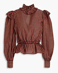 Ganni Gathered metallic gingham seersucker shirt - Orange Orange