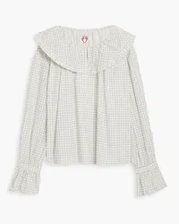 Shrimps Meadow ruffle-trimmed checked cotton-poplin top - White White