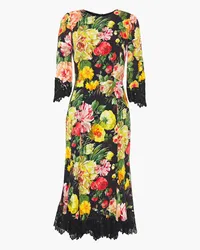 Dolce & Gabbana Lace-trimmed floral-print crepe midi dress - Black Black