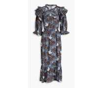 Lucinda ruffled floral-print cotton midi dress - Blue