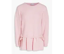 Ruffled taffeta and ribbed wool sweater - Pink