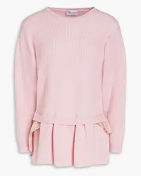 RED Valentino Ruffled taffeta and ribbed wool sweater - Pink Pink