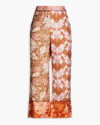 Zimmermann Cropped printed silk-twill straight-leg pants - Orange Orange