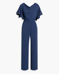 Badgley Mischka Belted ruffled crepe wide-leg jumpsuit - Blue Blue