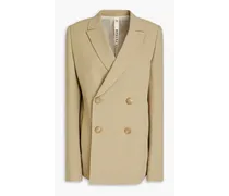 Double-breasted wool-blend twill blazer - Neutral