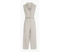 CRopped crinkled cotton-blend twill jumpsuit - Gray