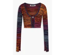 Cropped space-dyed knitted cardigan - Purple
