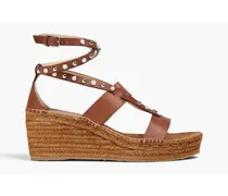 Studded leather wedge sandals - Brown