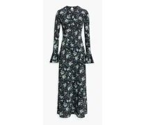 Open-back floral-print silk crepe de chine maxi dress - Black