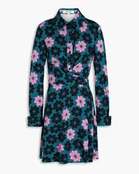 Diane von Furstenberg Floral-print jersey mini shirt dress - Blue Blue