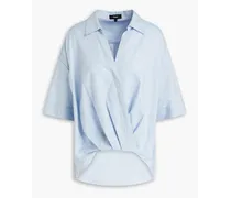 Wrap-effect pleated slub cotton shirt - Blue