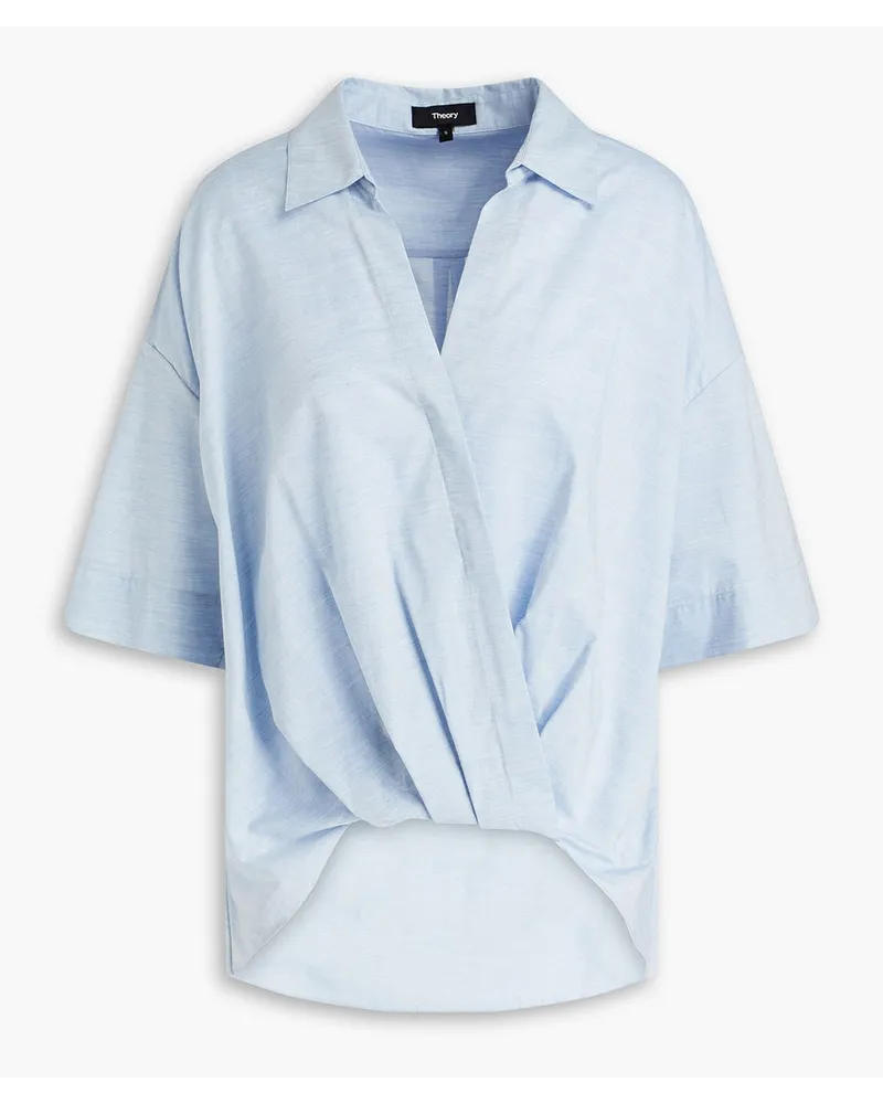 Theory Wrap-effect pleated slub cotton shirt - Blue Blue