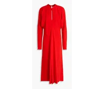Tie-detailed pleated crepe midi dress - Red