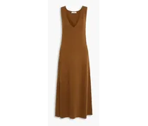 Cotton and Lyocell-blend midi dress - Brown