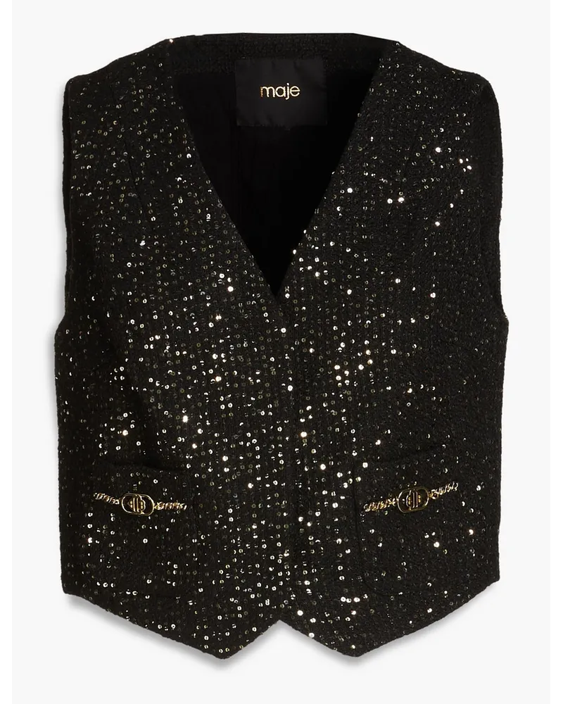 Maje Embellished tweed vest - Black Black