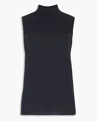 Theory Ribbed knit-paneled silk crepe de chine top - Black Black