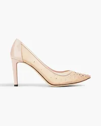 Giuseppe Zanotti Patent leather-trimmed crystal-embellished mesh pumps - Pink Pink