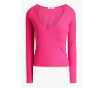Wrap-effect ribbed jersey top - Pink