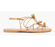 Embellished knotted leather slingback sandals - Brown