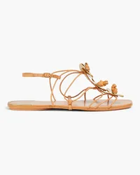 Tory Burch Embellished knotted leather slingback sandals - Brown Brown