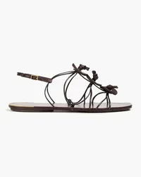 Tory Burch Embellished knotted leather slingback sandals - Brown Brown