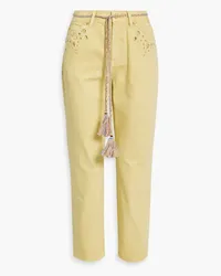 Zimmermann Cropped broderie anglaise-trimmed mid-rise tapered jeans - Yellow Yellow