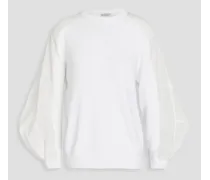 Gauze-paneled ribbed cotton sweater - White