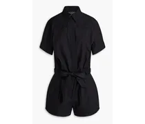 Embroidered pleated cotton playsuit - Black