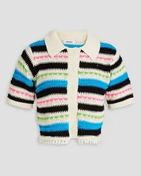 Sandro Cropped striped crocheted cotton-blend cardigan - White White