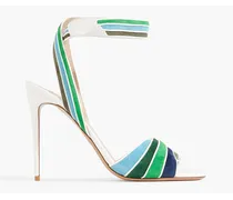 Striped leather and suede sandals - Green