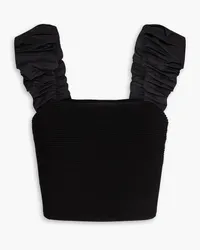 Aje. Allard cropped ruched ribbed-knit and taffeta top - Black Black