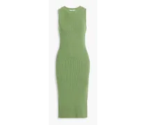 Varennes pointelle-trimmed cotton-blend midi dress - Green