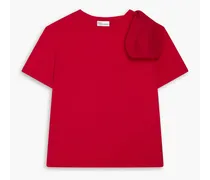 Bow-embellished cotton-jersey T-shirt - Red