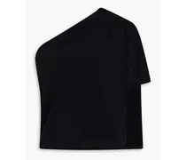 One-shoulder draped organic cotton-blend top - Black