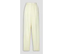 Pleated wool-crepe tapered pants - White